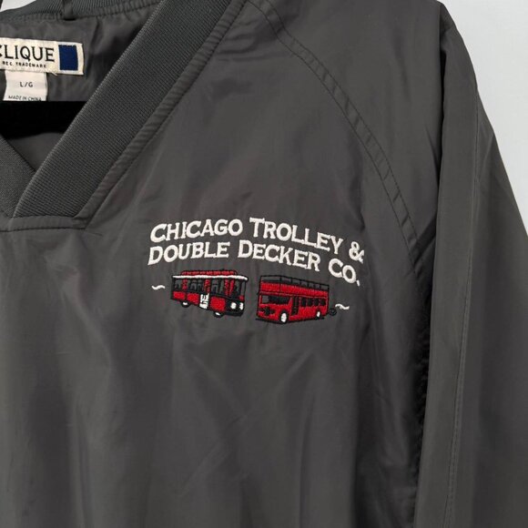 Clique Men’s L Gray Windbreaker Pullover Jacket Chicago Trolley Double Decker - Picture 2 of 7